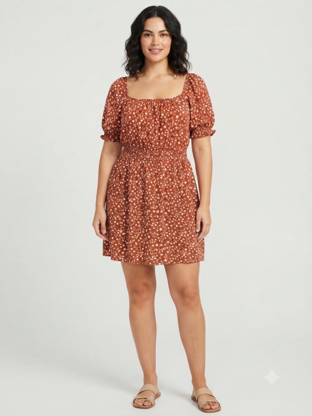 Luxology Burnt Orange Ditsy Floral Mini Dress - Picture 1 of 5
